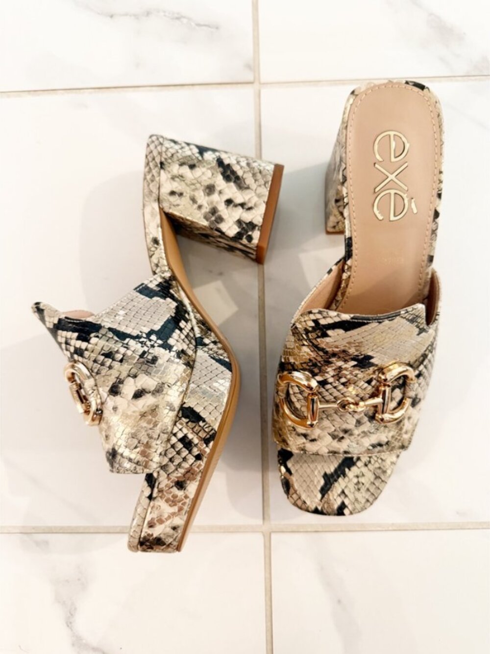 EXE LINA 573 HEEL in BEIGE SNAKE COMBO